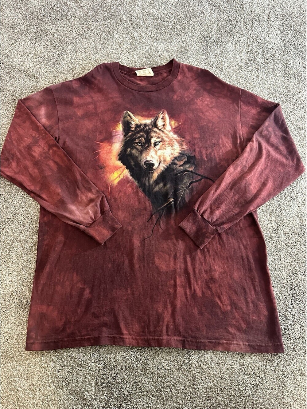Vtg 90s The Mountain Wolf Animal Nature Retro Red Tie-Dye Graphic T-Shirt Large